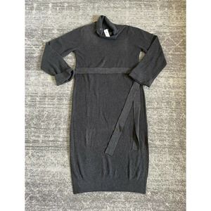 Gap Womens L Dress Gray Charcoal Ribbed Mid Length Cowl Neck Belted Slits NWT M6